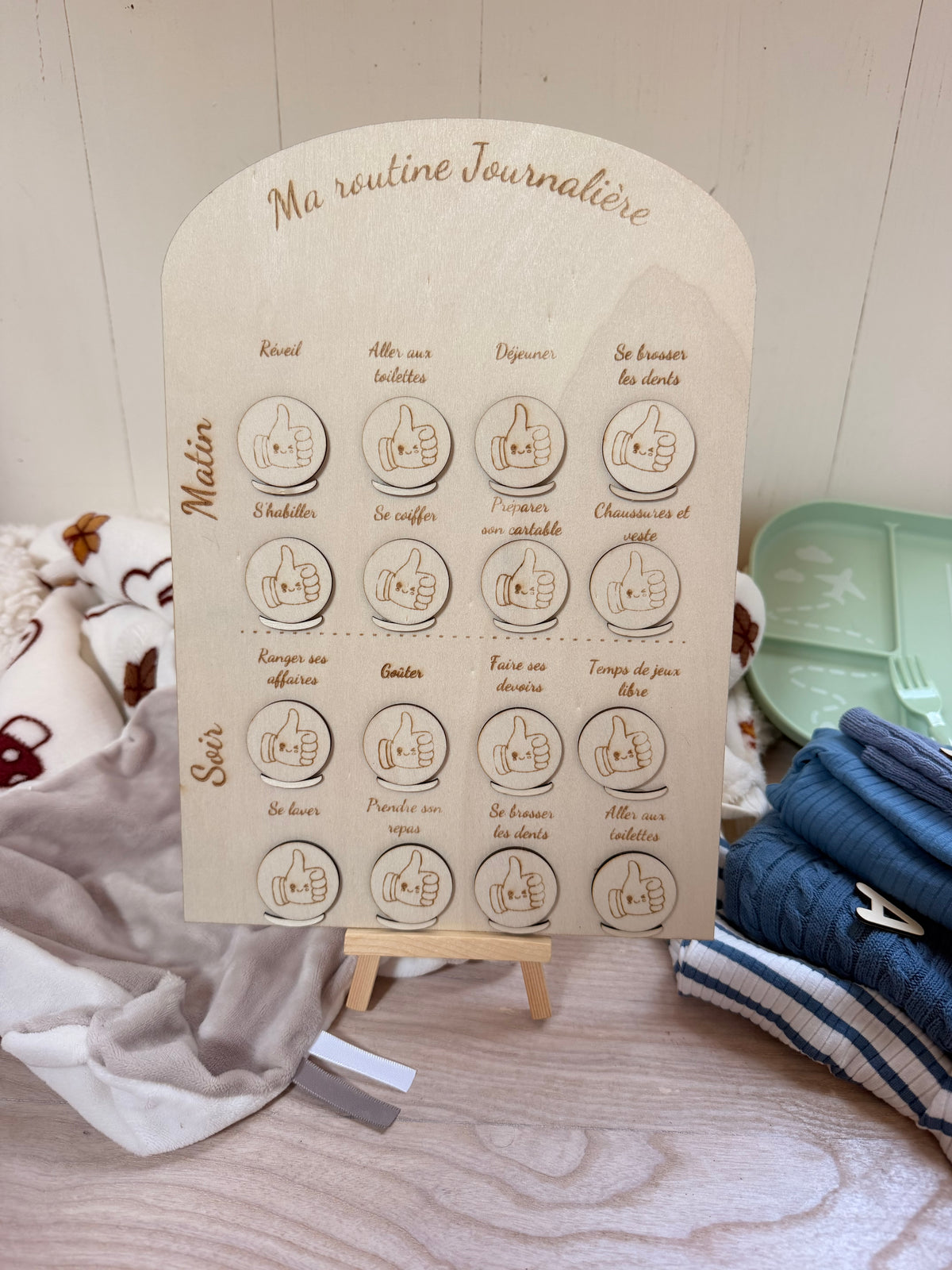 Tableau de Routine Journalière Montessori en Bois – Planning Éducatif Personnalisable