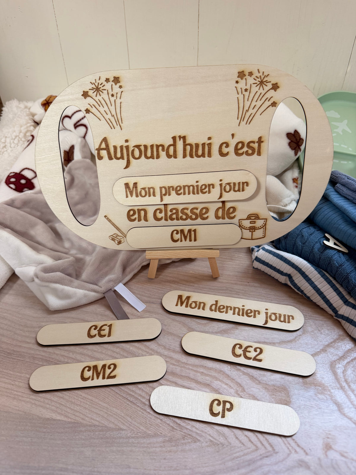 Panneau Rentrée & Fin d'Année Scolaire Réutilisable – Pancarte En Bois Évolutive