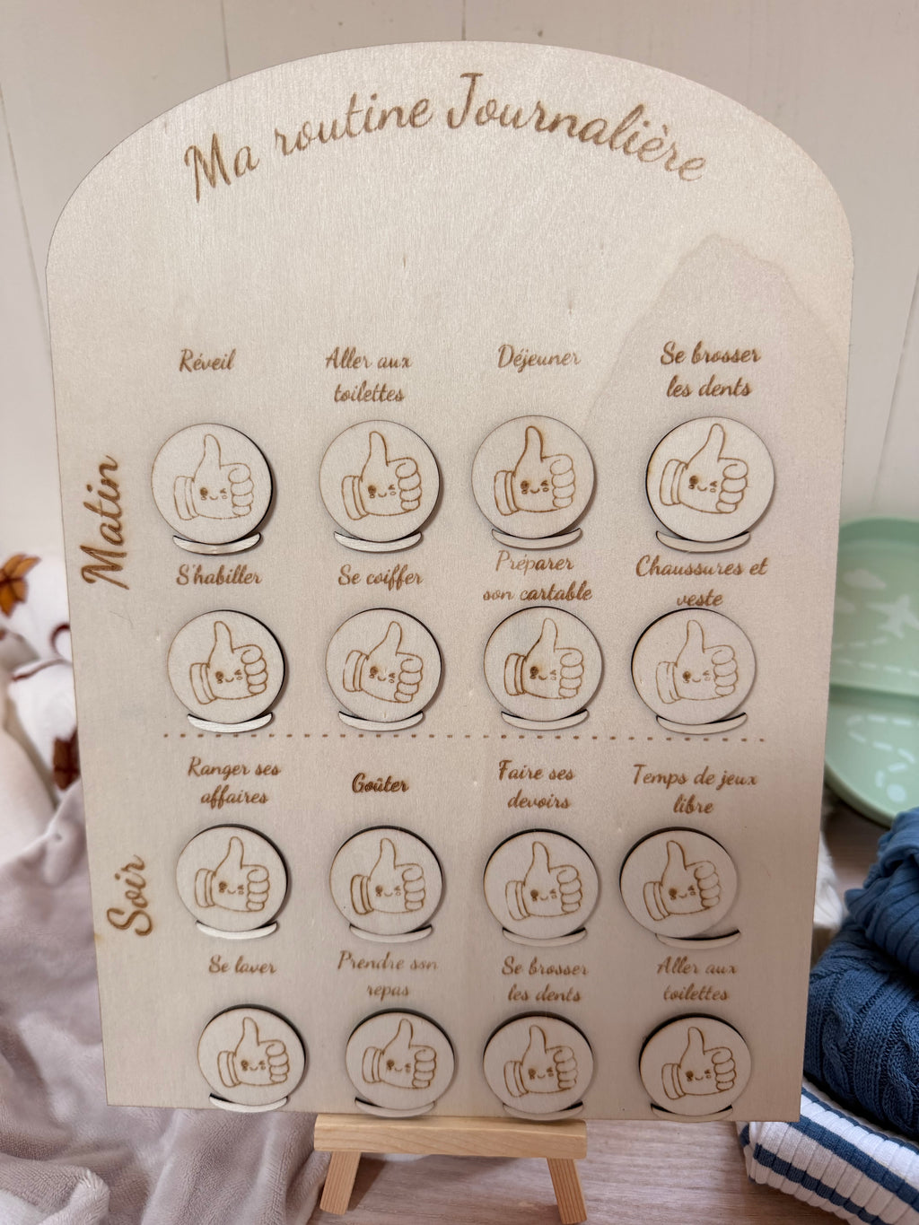 Tableau de Routine Journalière Montessori en Bois – Planning Éducatif Personnalisable