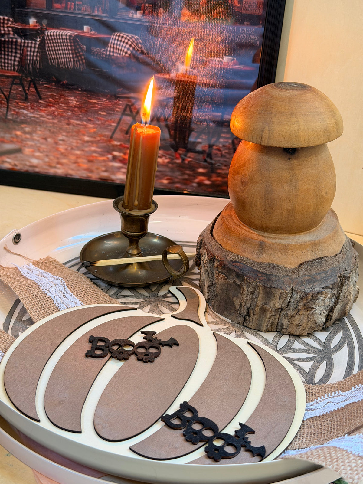 Plaque Citrouille "BOO" en Bois Multicouche - Décoration Halloween Marron & Bois Naturel