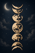 Danse lunaire, décoration murale en bois gravé et découpé au laser représentant les phases de la lune sur un fond de ciel étoilé - L'Atelier du Moulin