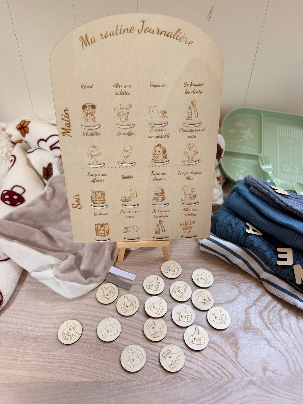 Tableau de Routine Journalière Montessori en Bois – Planning Éducatif Personnalisable