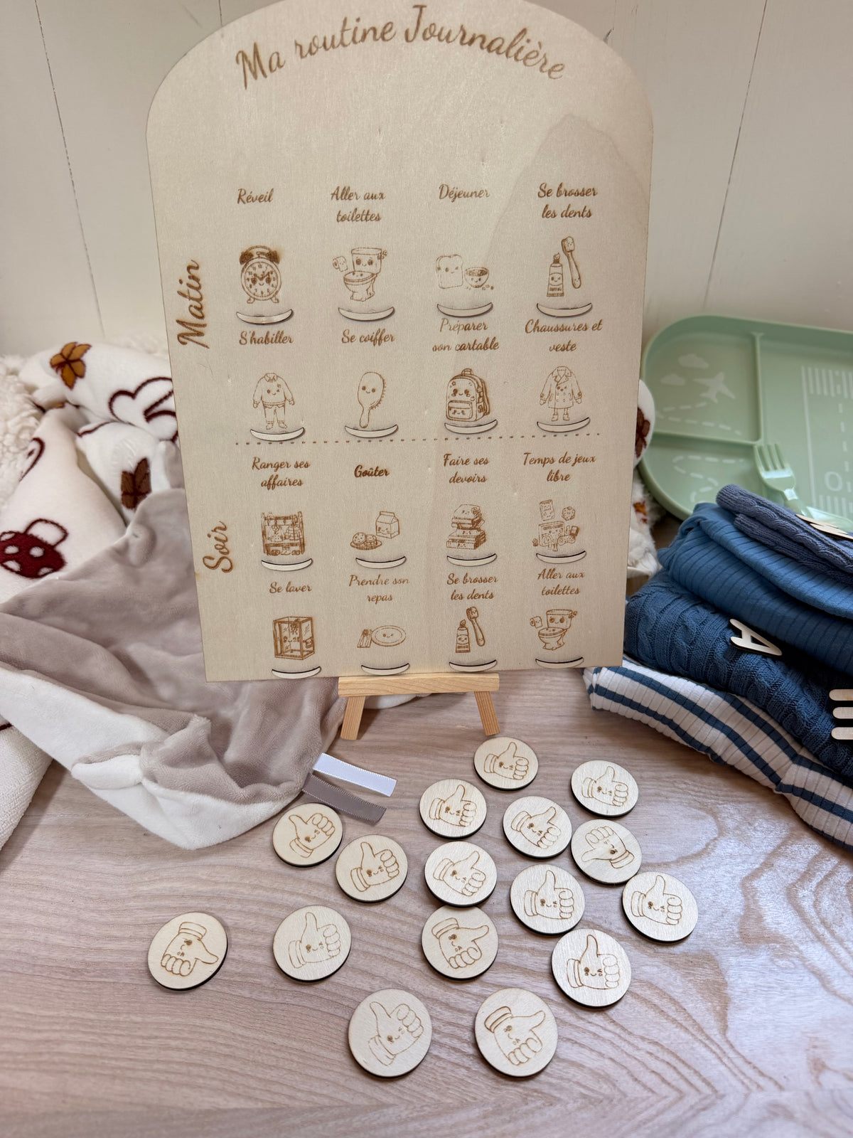 Tableau de Routine Journalière Montessori en Bois – Planning Éducatif Personnalisable