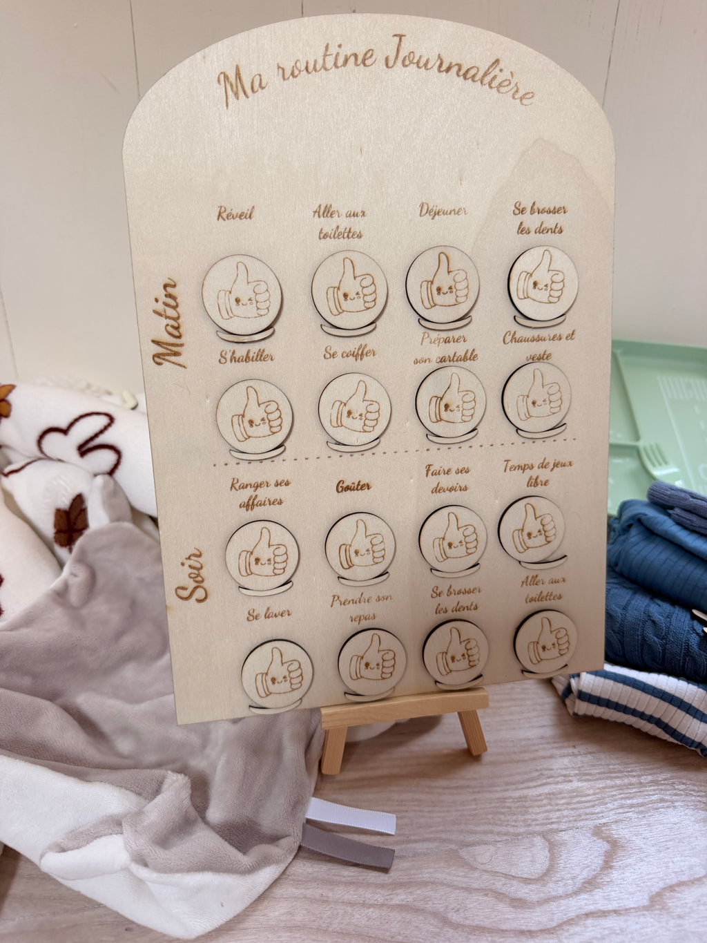 Tableau de Routine Journalière Montessori en Bois – Planning Éducatif Personnalisable