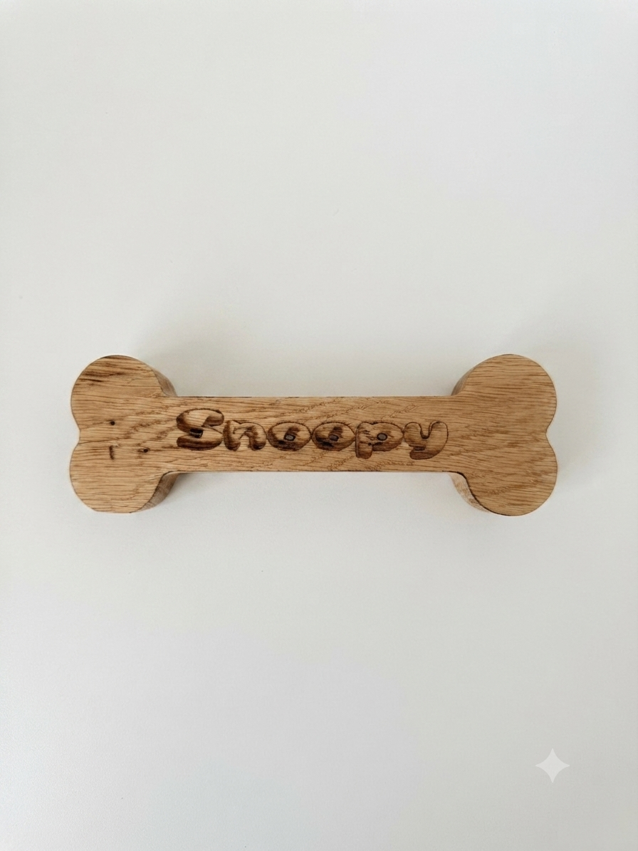 Pièce en forme d'os de chien en Bois de Chêne Massif Personnalisé