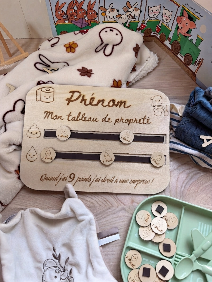 Tableau de Propreté Magnétique en Bois – Mon Tableau d'Apprentissage Montessori Personnalisable
