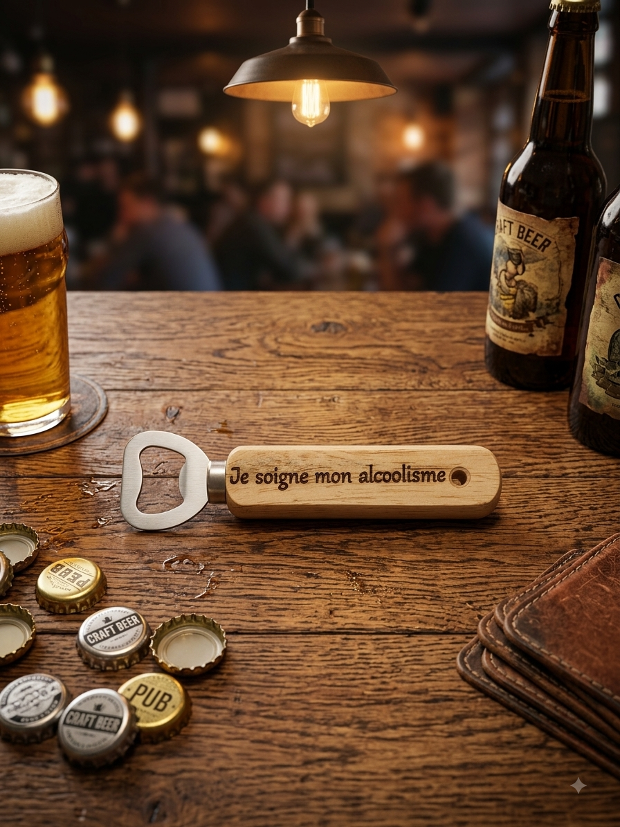 Ouvre-Bouteilles en Bois Gravés – Humour & Convivialité