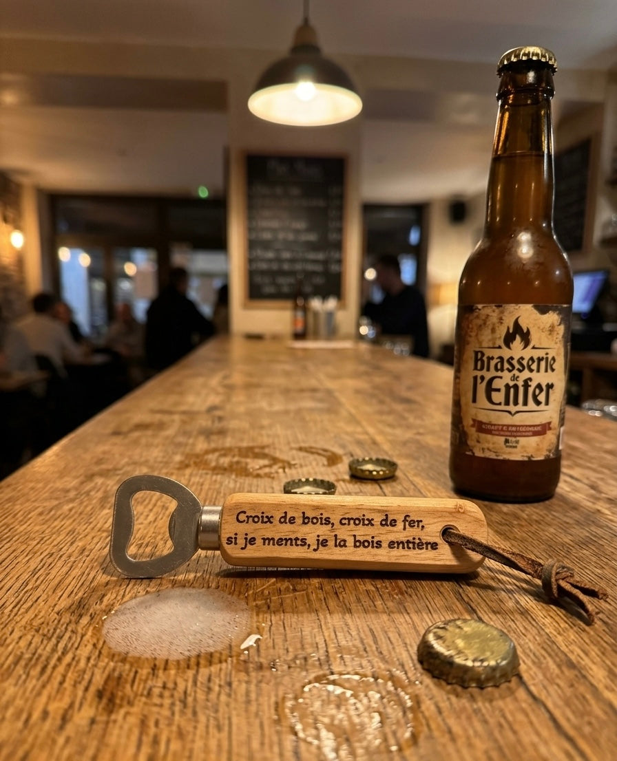 Ouvre-Bouteilles en Bois Gravés – Humour & Convivialité