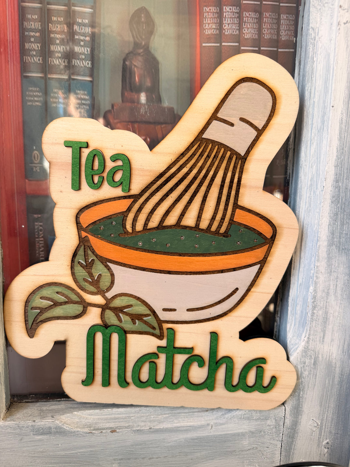 Panneau "Tea Matcha" en Bois Peint à la Main - Déco Cuisine et Thé - Fait Main