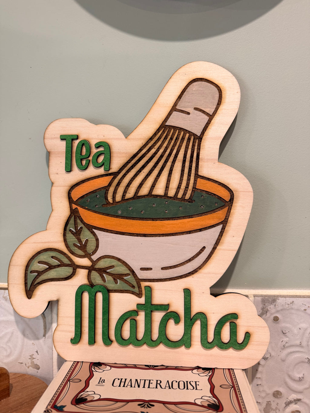 Panneau "Tea Matcha" en Bois Peint à la Main - Déco Cuisine et Thé - Fait Main