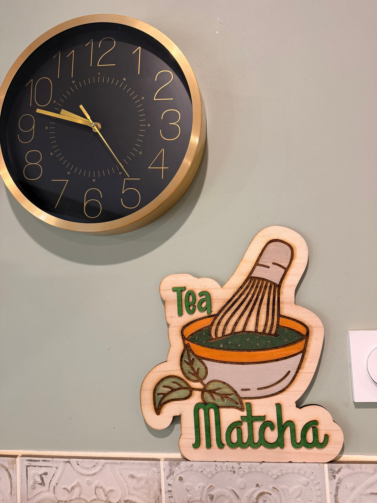 Panneau "Tea Matcha" en Bois Peint à la Main - Déco Cuisine et Thé - Fait Main