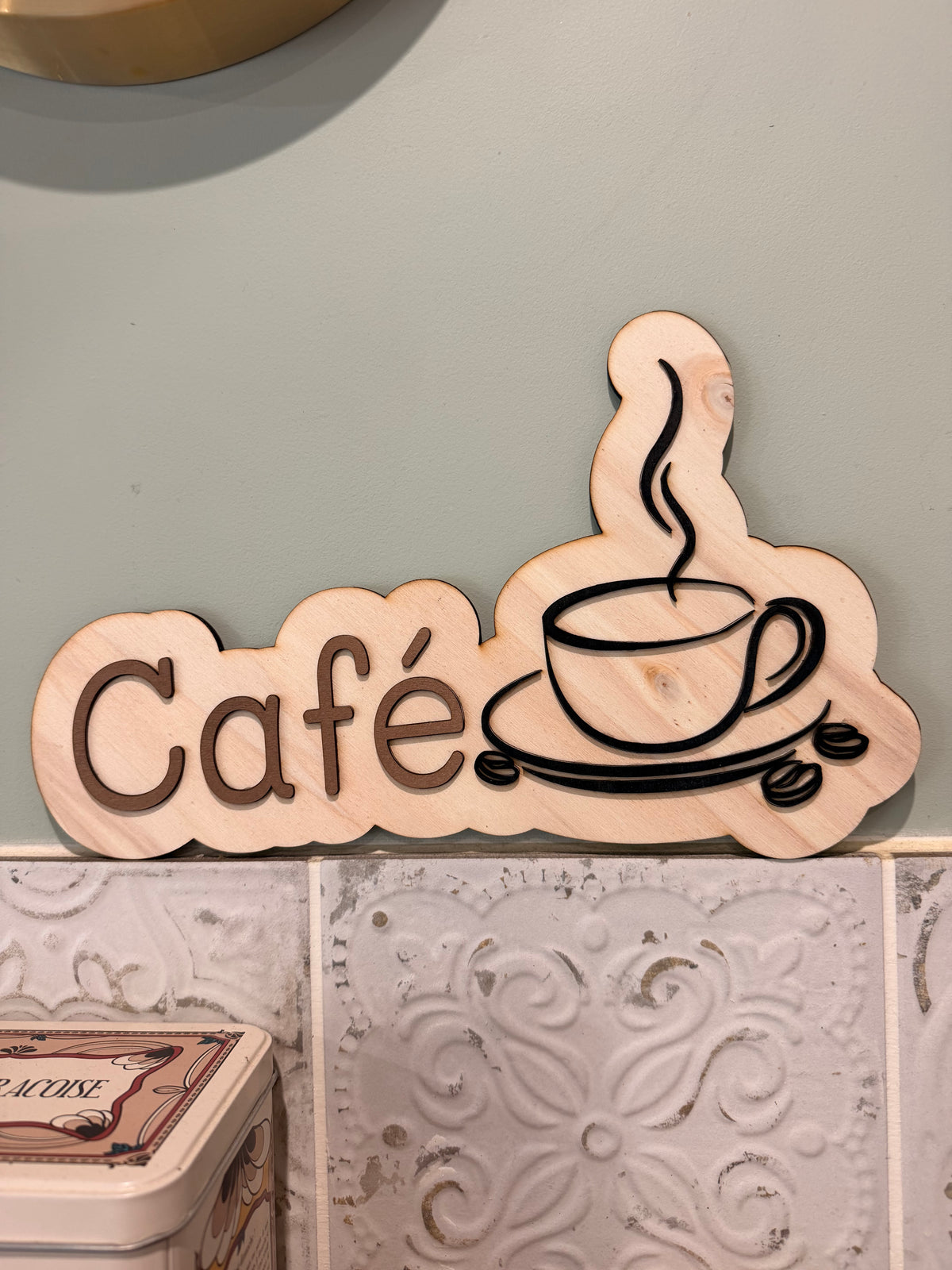Pancarte "Café" en Bois Brut Peint à la Main - Déco Cuisine et Café - Fait Main