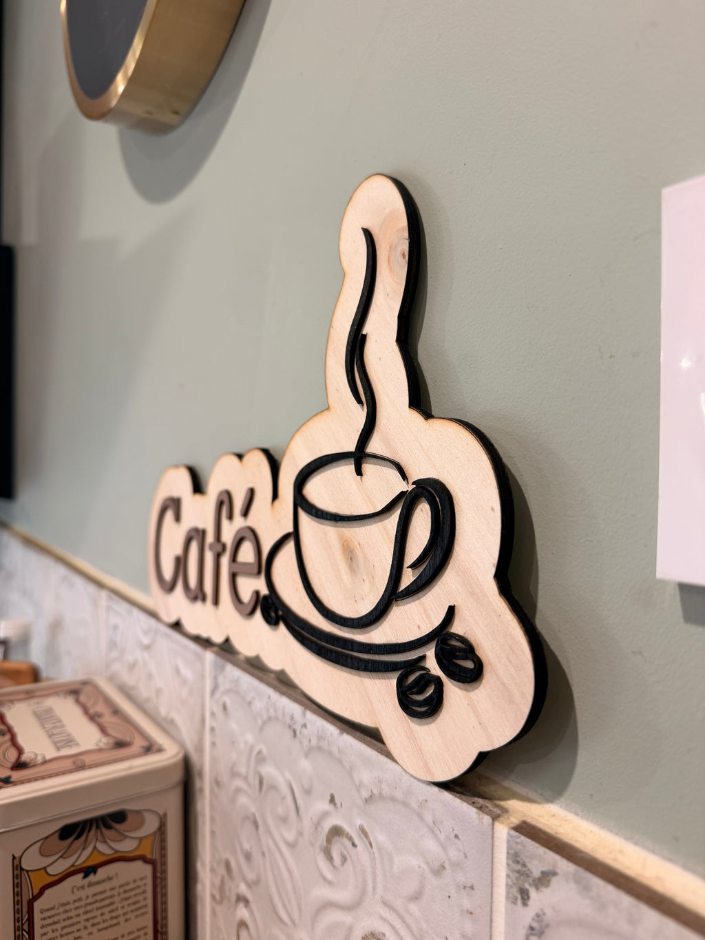 Pancarte "Café" en Bois Brut Peint à la Main - Déco Cuisine et Café - Fait Main