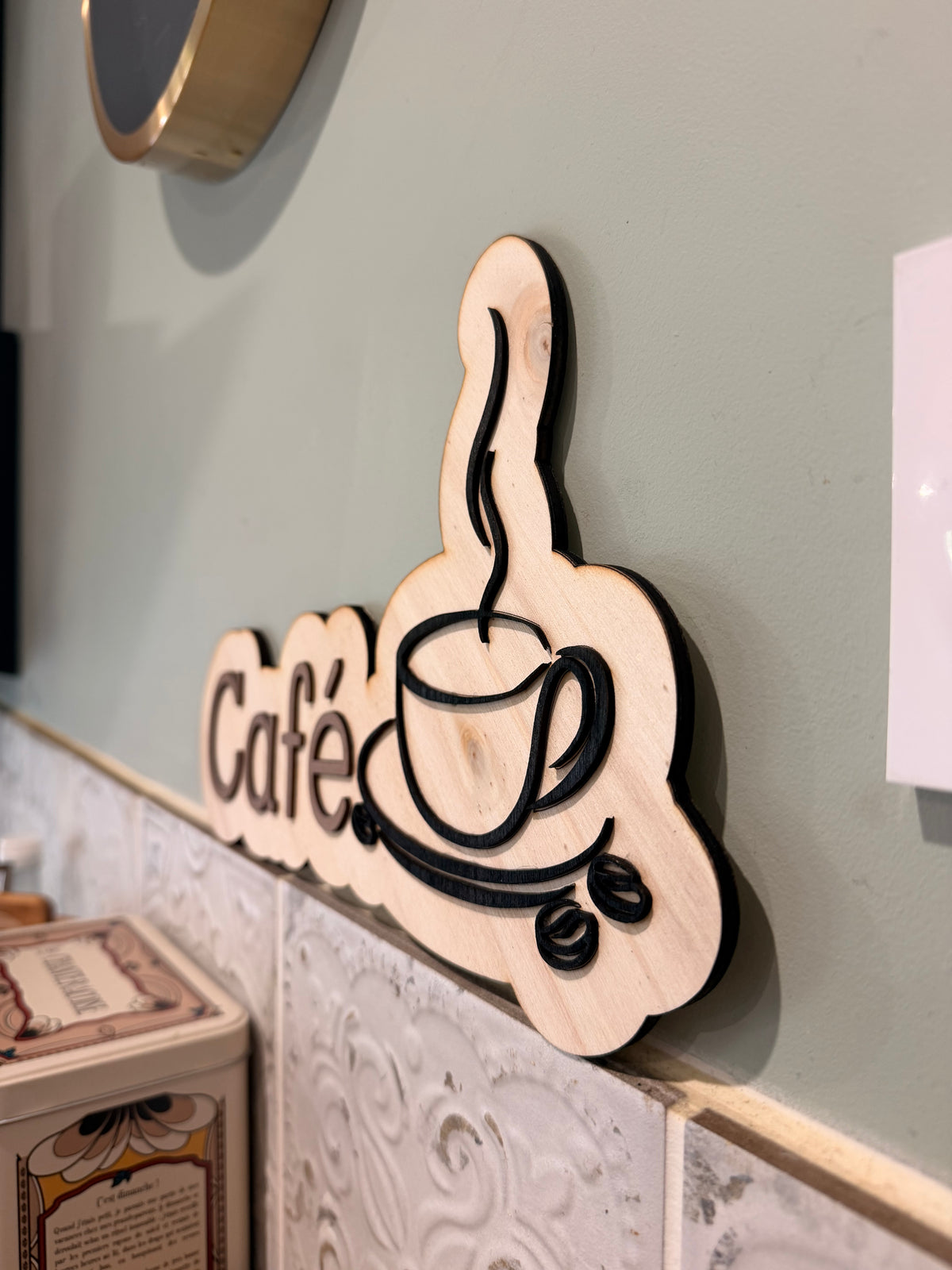 Pancarte "Café" en Bois Brut Peint à la Main - Déco Cuisine et Café - Fait Main