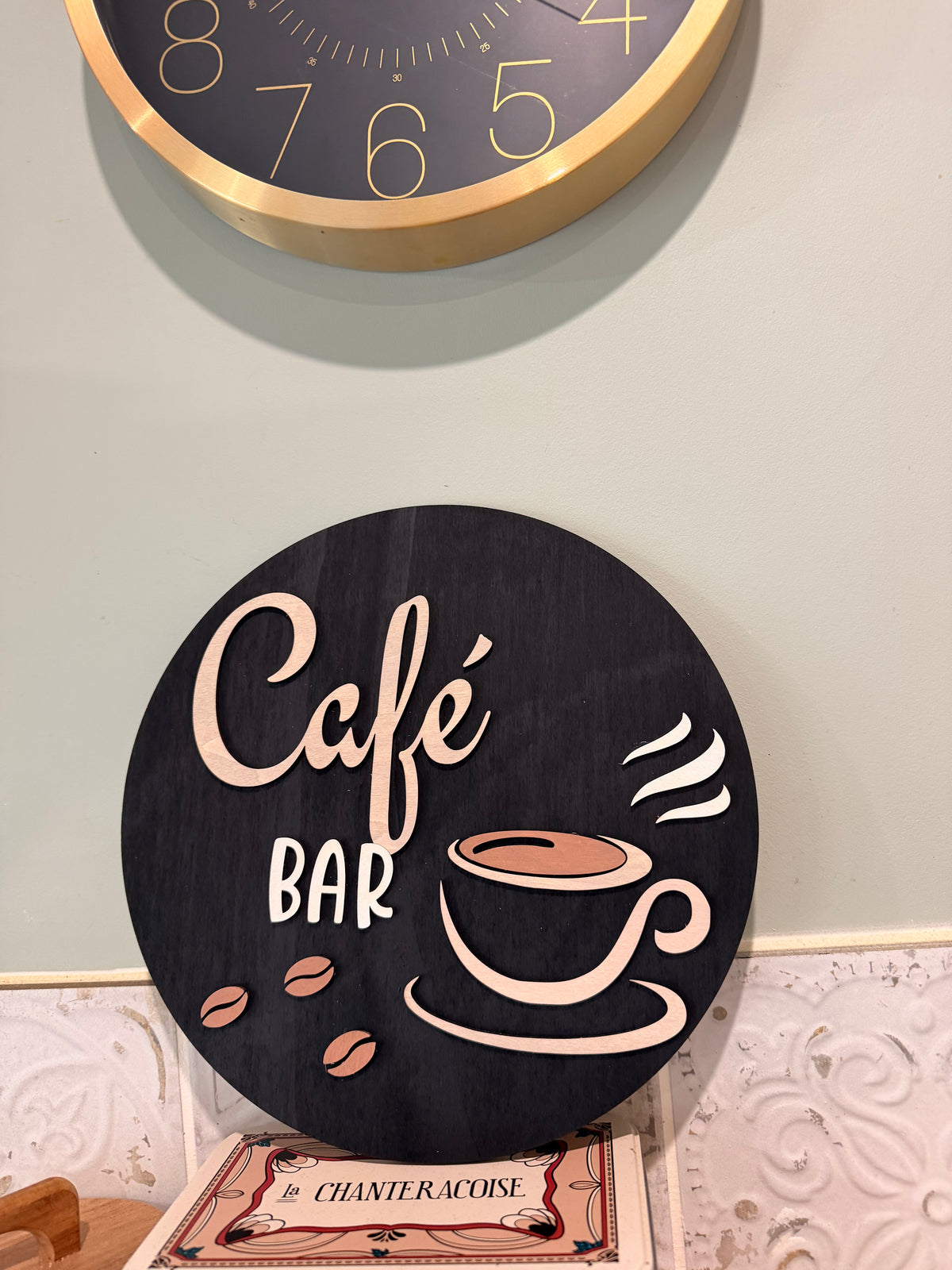 Panneau Rond "Café Bar" en Bois Peint à la Main - Déco Cuisine et Café - Fait Main