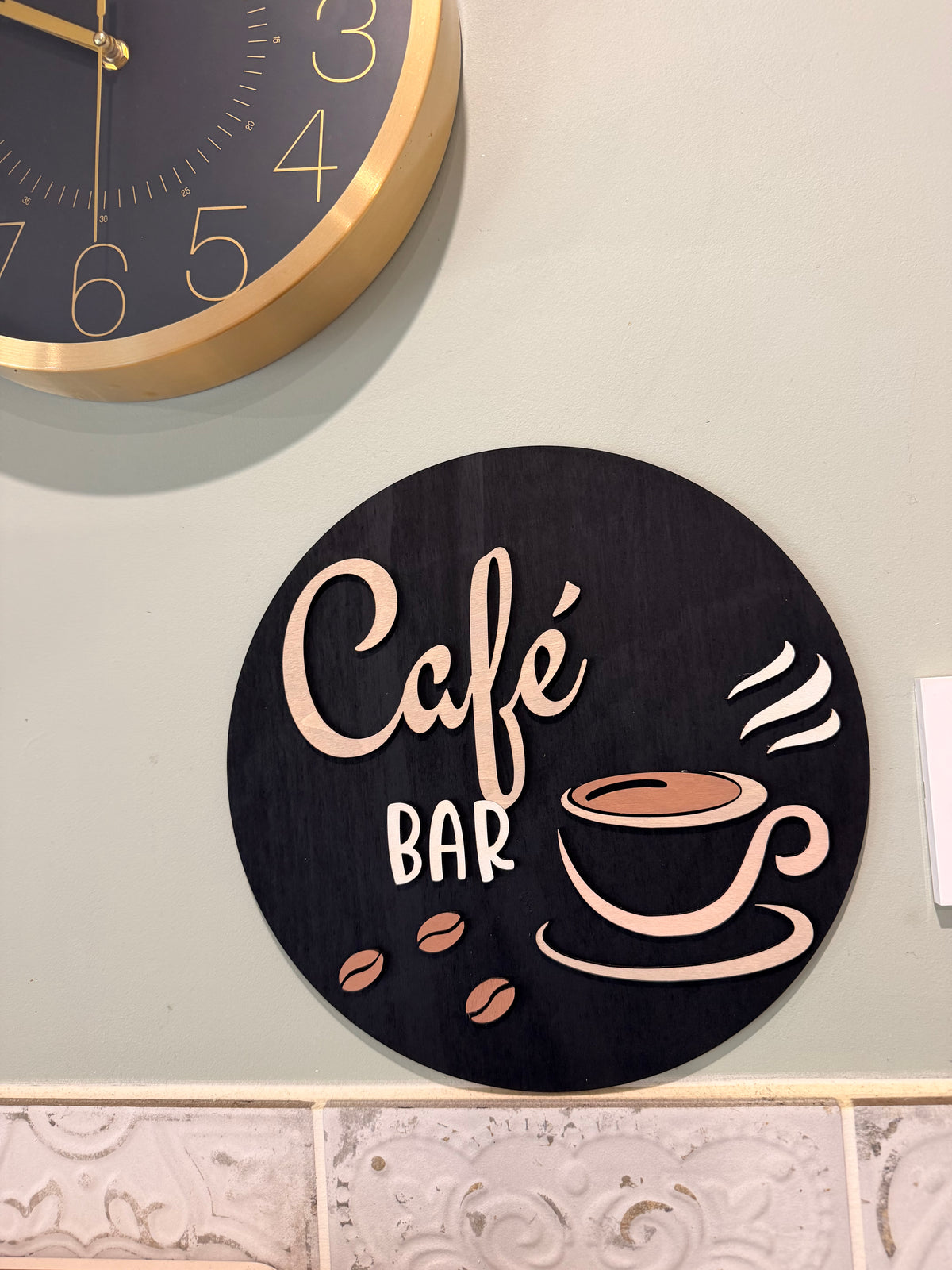 Panneau Rond "Café Bar" en Bois Peint à la Main - Déco Cuisine et Café - Fait Main