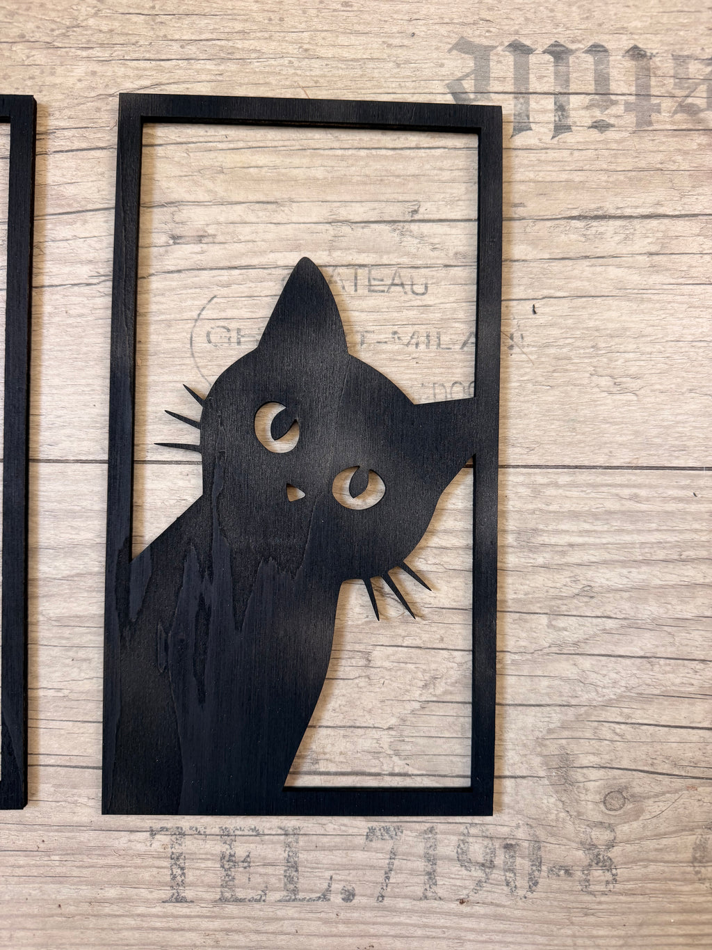 Quadriptyque Chat Noir en Bois de Peuplier Peint - Décoration Murale 4 Panneaux