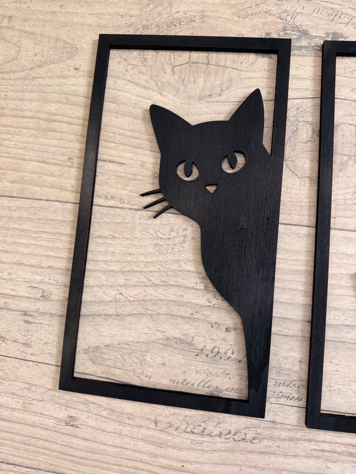 Quadriptyque Chat Noir en Bois de Peuplier Peint - Décoration Murale 4 Panneaux