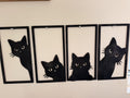 Quadriptyque Chat Noir en Bois de Peuplier Peint - Décoration Murale 4 Panneaux