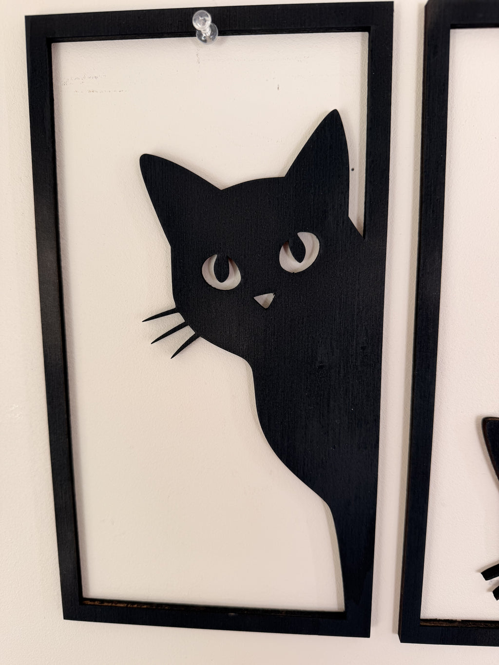 Quadriptyque Chat Noir en Bois de Peuplier Peint - Décoration Murale 4 Panneaux