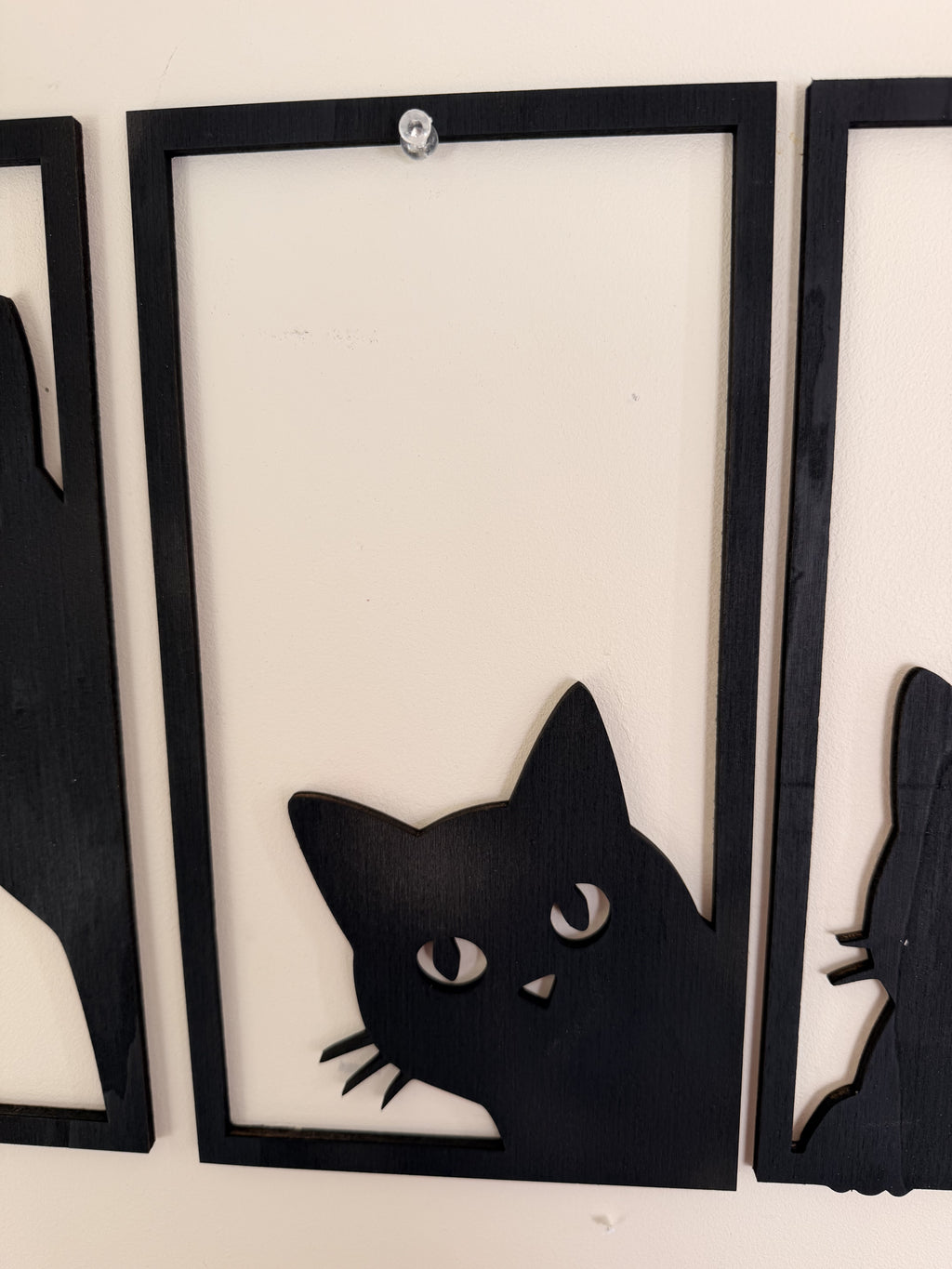 Quadriptyque Chat Noir en Bois de Peuplier Peint - Décoration Murale 4 Panneaux
