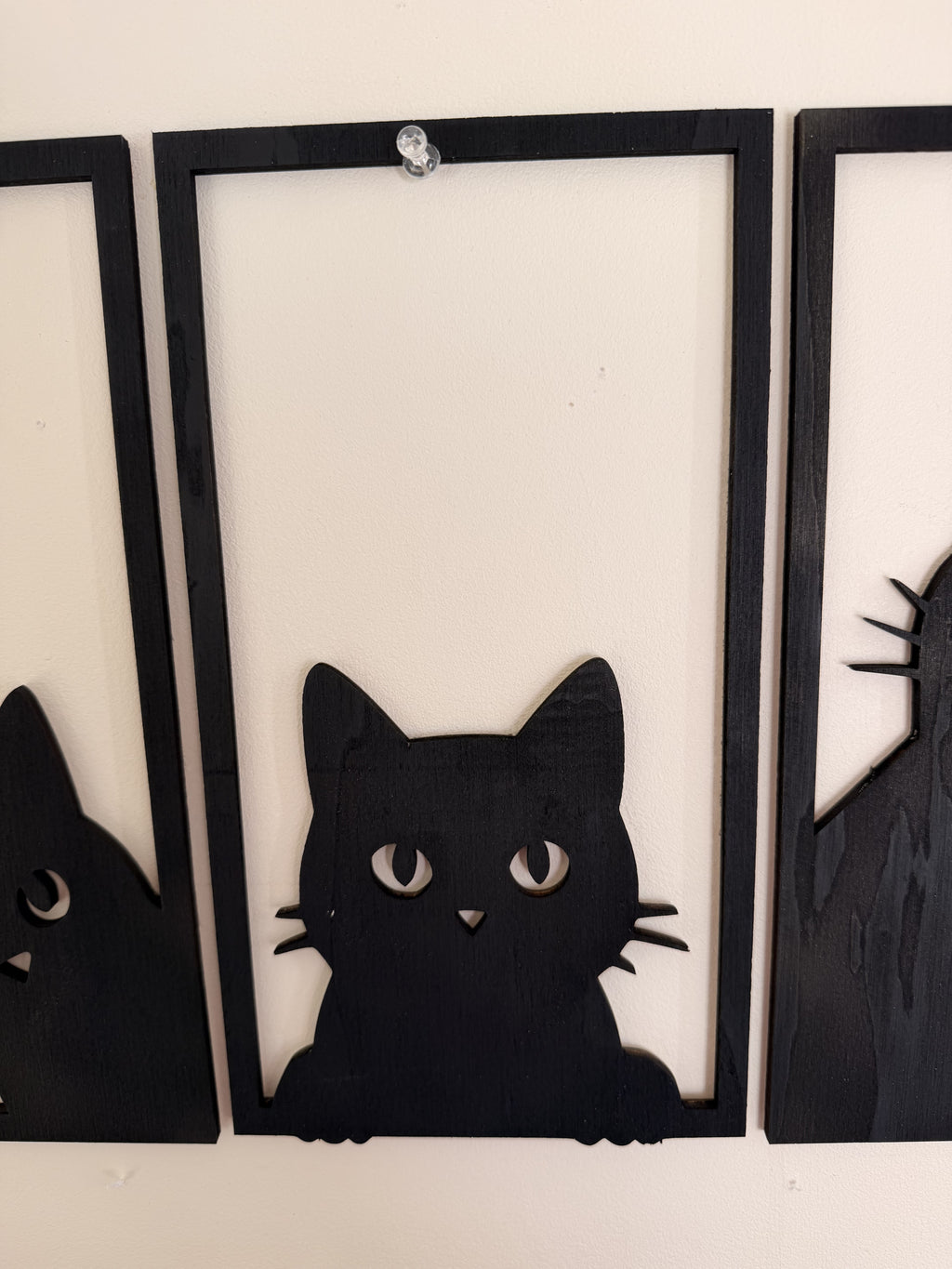 Quadriptyque Chat Noir en Bois de Peuplier Peint - Décoration Murale 4 Panneaux