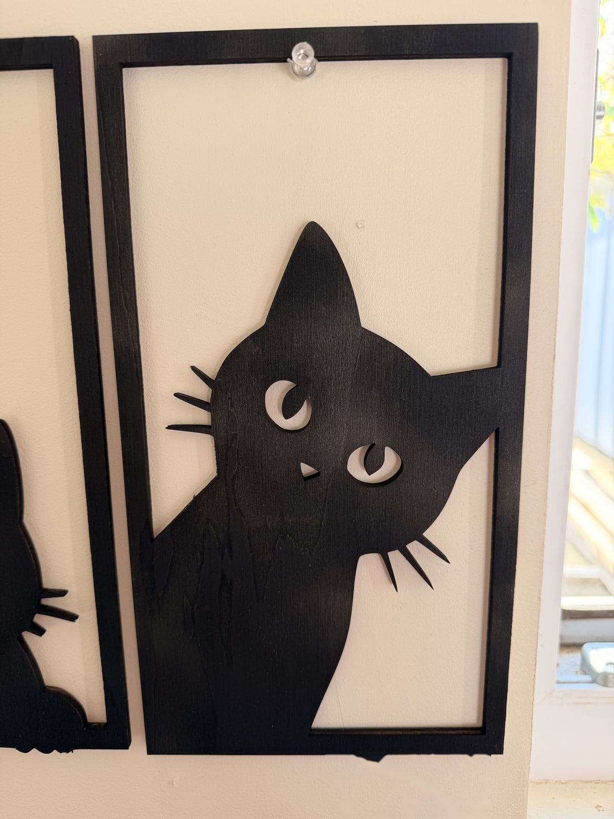 Quadriptyque Chat Noir en Bois de Peuplier Peint - Décoration Murale 4 Panneaux