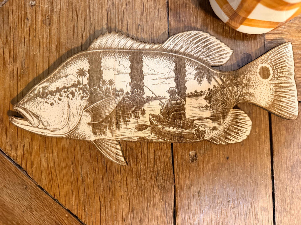 Silhouette de Poisson "Pêche au Lac" en Bois de Peuplier Gravé