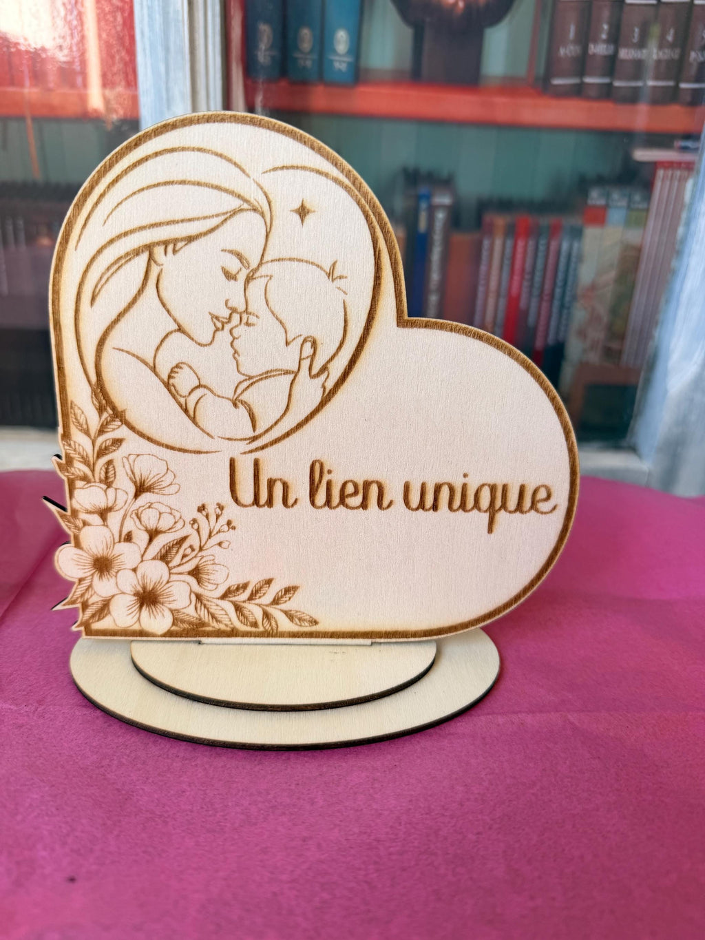 Plaque Décorative "Lien Unique" ou "L'Amour d'une Maman" en Bois Gravé