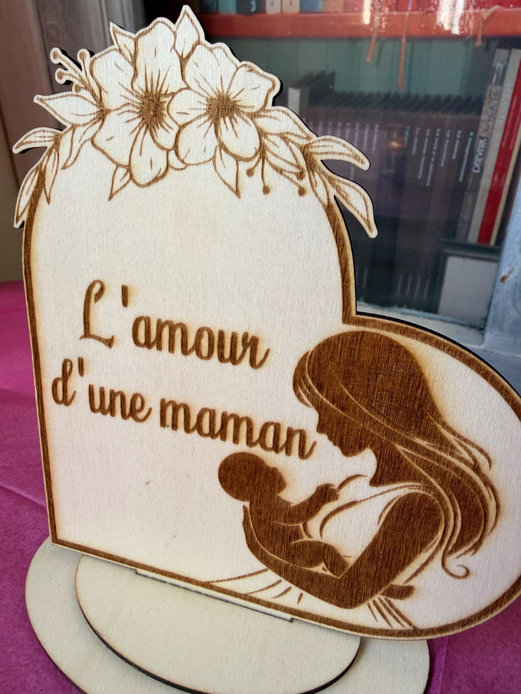 Plaque Décorative "Lien Unique" ou "L'Amour d'une Maman" en Bois Gravé