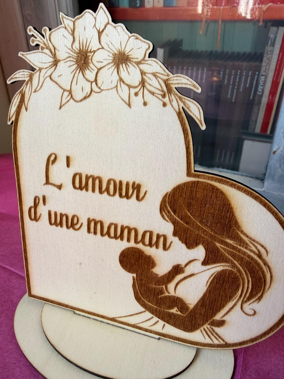 Plaque Décorative "Lien Unique" ou "L'Amour d'une Maman" en Bois Gravé