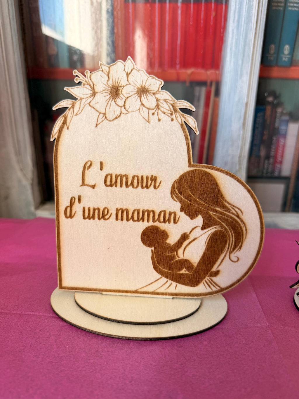 Plaque Décorative "Lien Unique" ou "L'Amour d'une Maman" en Bois Gravé