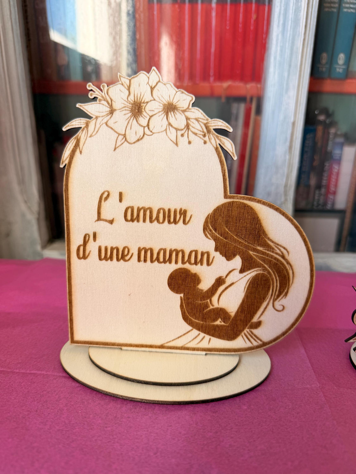 Plaque Décorative "Lien Unique" ou "L'Amour d'une Maman" en Bois Gravé