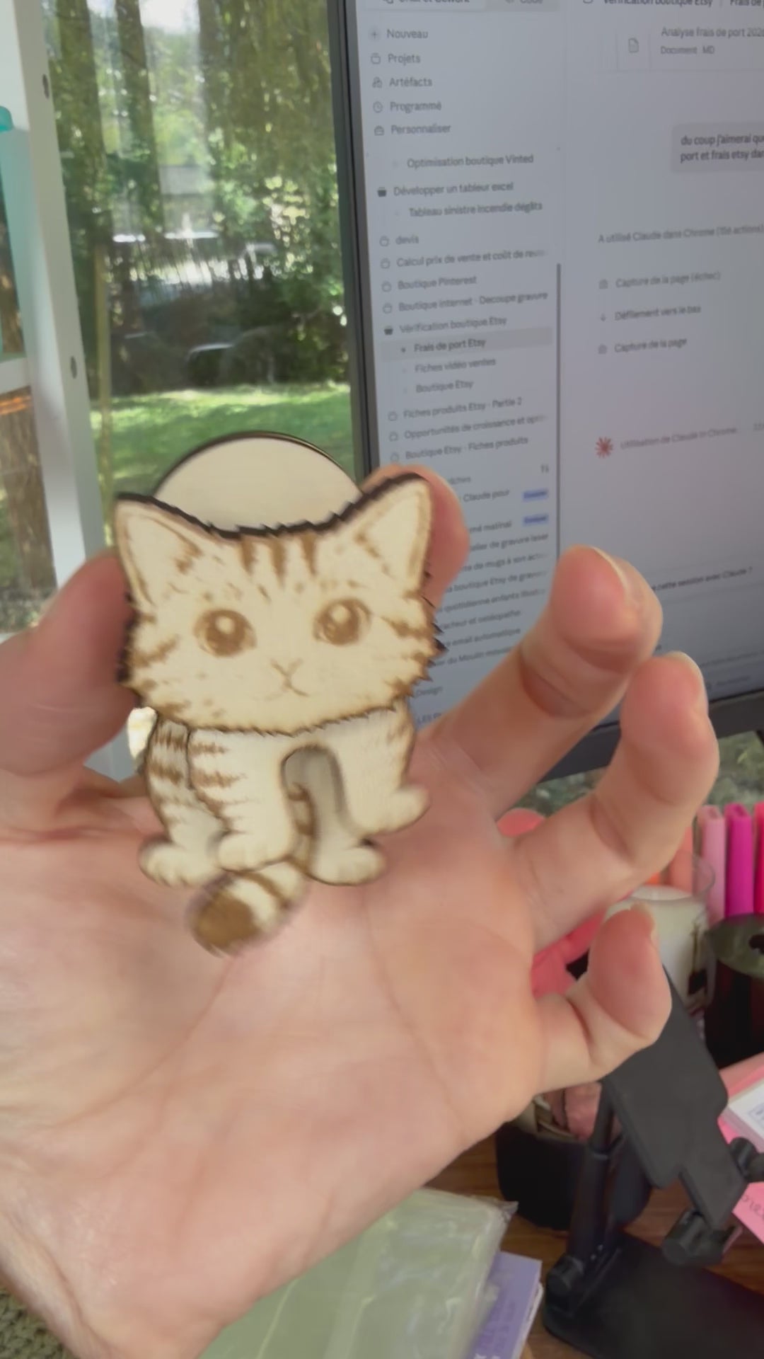 Magnet Chat ou Chien en Bois Peint Multicouche - Aimant Décoratif Pattes Articulées